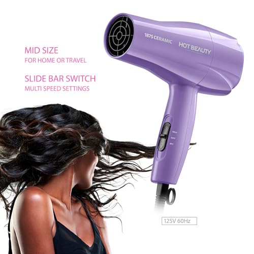 Hot Beauty 1875 Ceramic Hair Dryer, Powerful Fast Drying, Multi-Setting with Comb Attachment, Additional Detangler Included, Slide Bar Switch, Compact for Home & Travel (Purple) - Image 4