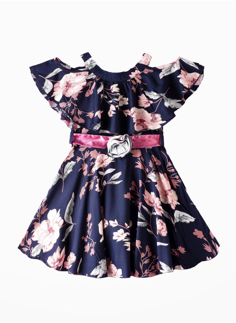 Jelliene Twirling Blooms: Girls' Floral Dress Breezy Comfort & Playful Style  - Image 1