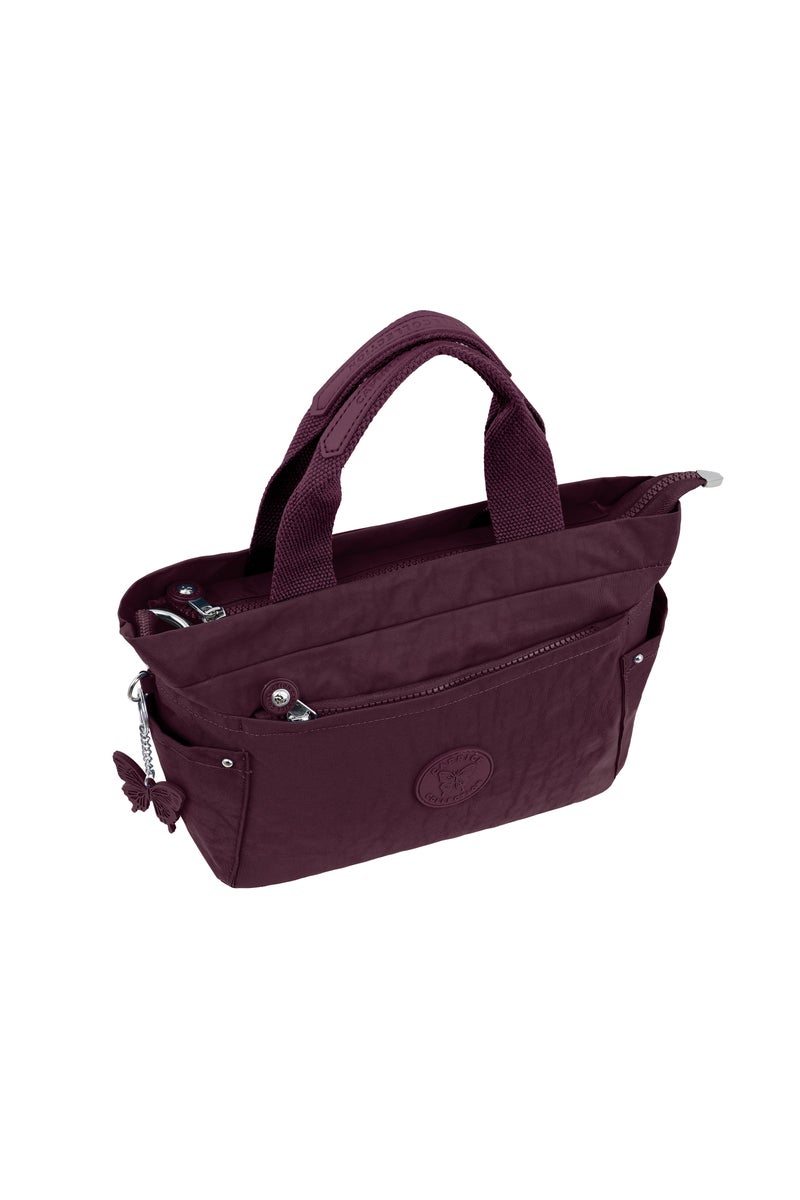CAPRICE COLLECTION Versatile Small Shoulder Bag – Water-Proof Nylon Handbag with Multi Pockets, Detachable Strap & Top Handle – Lightweight Daily Bag for Work, Travel & Casual Use – Burgundy  - Image 2