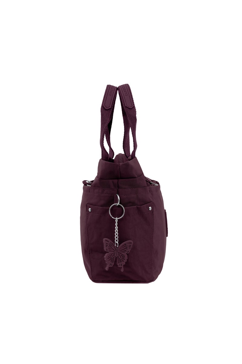 CAPRICE COLLECTION Versatile Small Shoulder Bag – Water-Proof Nylon Handbag with Multi Pockets, Detachable Strap & Top Handle – Lightweight Daily Bag for Work, Travel & Casual Use – Burgundy  - Image 3