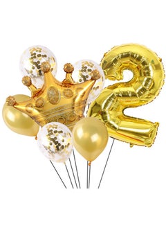 Party 8-piece set for 2st birthday party anniversary decoration party supplies includes gold number 2 balloon, large gold crown foil balloon set, 12-inch sequin balloon, 12-inch gold balloon  - Image 1