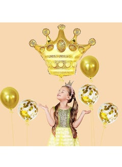 Party 8-piece set for 2st birthday party anniversary decoration party supplies includes gold number 2 balloon, large gold crown foil balloon set, 12-inch sequin balloon, 12-inch gold balloon  - Image 3