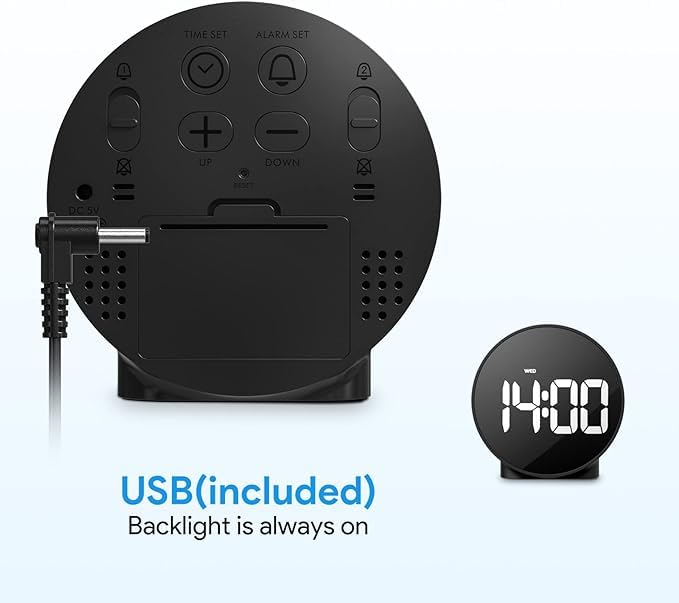 BLURISM LED Digital Clock Bedroom Round Table Clock with Snooze Calendar 1224H Week Digital Bedroom Clock Battery Powered Bedroom Alarm Clock - Image 3