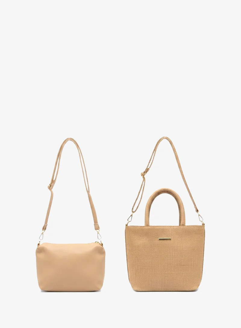 Viny Grey Viny Women's 3-Piece Tote Bag Set – Faux Leather Handbag with Detachable Crossbody Strap – Work, Travel & Everyday Use – Navy Blue, Tan, Black, Grey, Apricot for Women | Best Price UAE