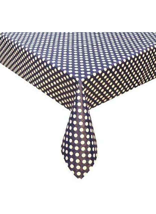 craft city CRAFT CITY Navy Blue Polka Dots Print Center & Dining Table Cover for 2 to 6 Seater Table Cloth/Water and dust with Oil-Proof PVC Rectangular Shape (40x54 inch)  - Image 1
