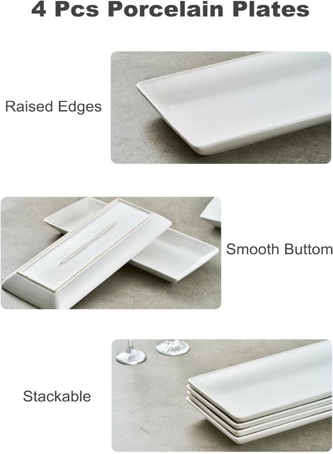 AKDC Porcelain Serving Platter Rectangular Plate/Tray For Party, 14-Inch Large White Microwave And Dishwasher Safe Set Of 4 - Image 4