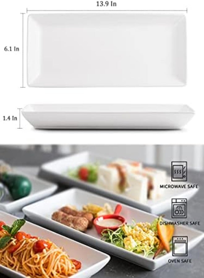 AKDC Porcelain Serving Platter Rectangular Plate/Tray For Party, 14-Inch Large White Microwave And Dishwasher Safe Set Of 4 - Image 2