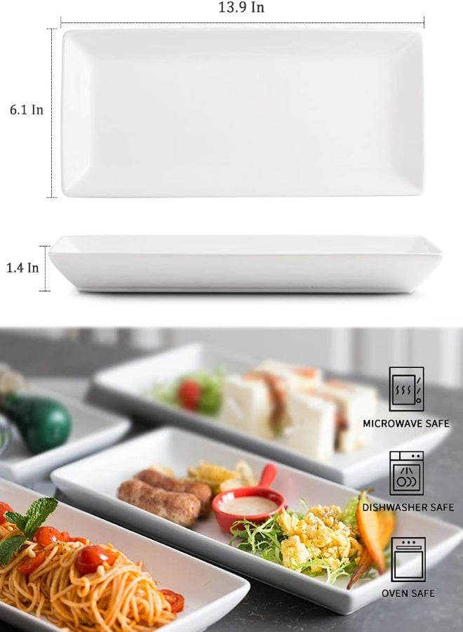AKDC Porcelain Serving Platter Rectangular Plate/Tray For Party, 14-Inch Large White Microwave And Dishwasher Safe Set Of 4 - Image 5