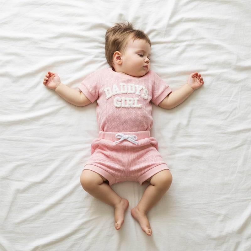 allshope Newborn Baby Girl Summer Outfit Set Romper Daddy Girl Embroidery Jumpsuit Tops Shorts Infant Waffle Clothes (Color Pink, 0-3 Months) - Image 4