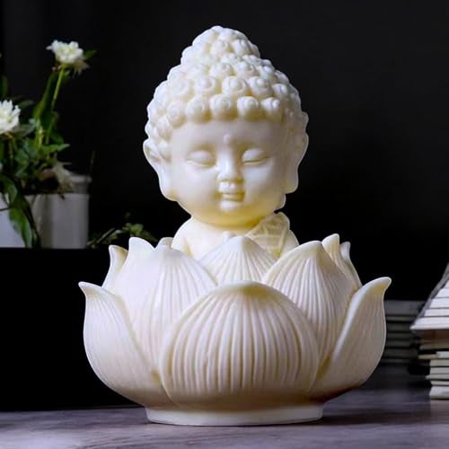 Karigaari India Lotus Baby Buddha Statue for Tranquil Spaces, Ideal for Home, Office Desk & Car Dashboard Decoration (White, Pack of 1), Marble, Buddha Statue - Image 1