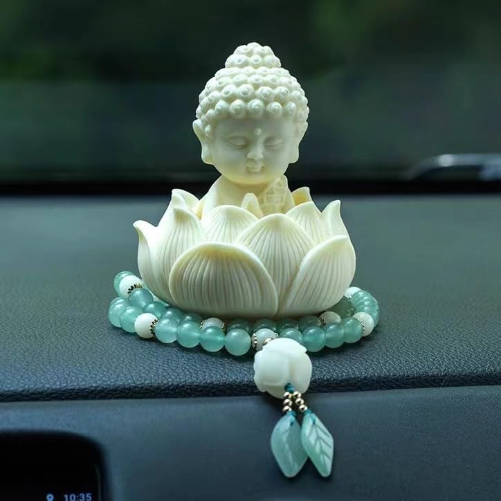 Karigaari India Lotus Baby Buddha Statue for Tranquil Spaces, Ideal for Home, Office Desk & Car Dashboard Decoration (White, Pack of 1), Marble, Buddha Statue - Image 5