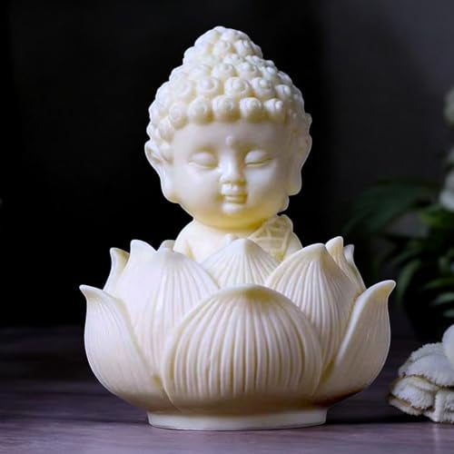 Karigaari India Lotus Baby Buddha Statue for Tranquil Spaces, Ideal for Home, Office Desk & Car Dashboard Decoration (White, Pack of 1), Marble, Buddha Statue - Image 2