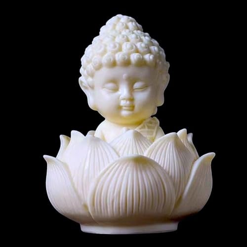 Karigaari India Lotus Baby Buddha Statue for Tranquil Spaces, Ideal for Home, Office Desk & Car Dashboard Decoration (White, Pack of 1), Marble, Buddha Statue - Image 3