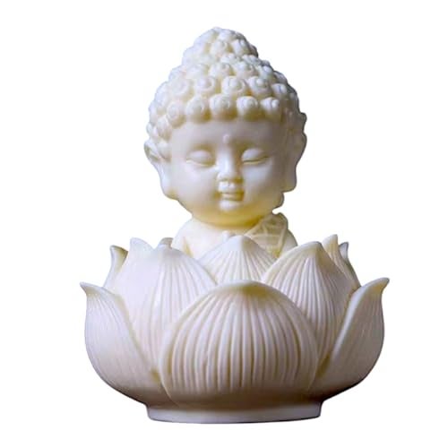 Karigaari India Lotus Baby Buddha Statue for Tranquil Spaces, Ideal for Home, Office Desk & Car Dashboard Decoration (White, Pack of 1), Marble, Buddha Statue - Image 4