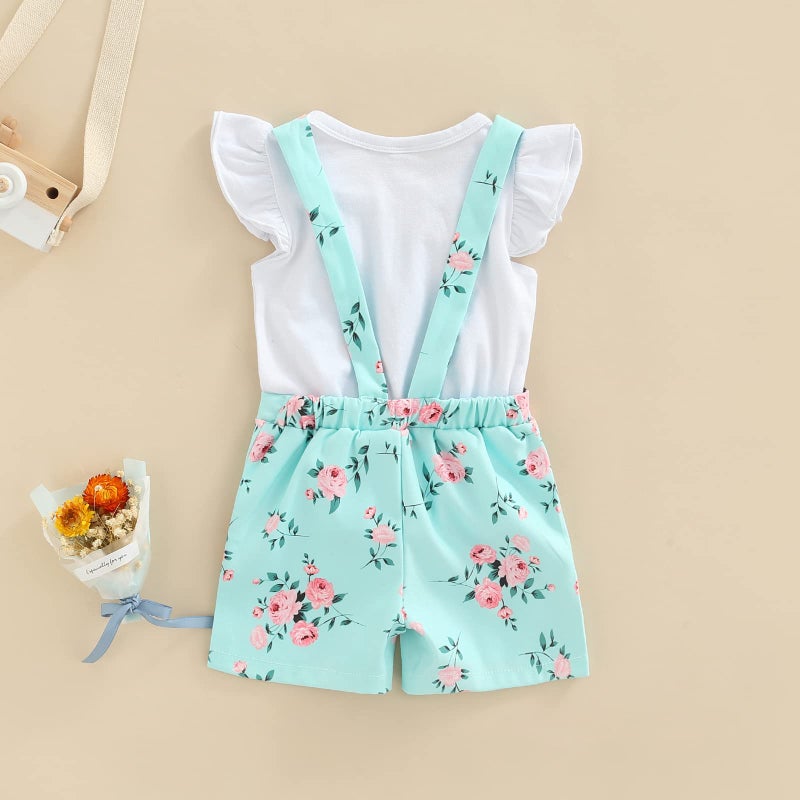 Gureui Baby Girl Summer Clothes T-Shirt Tops Suspender Flower Overalls Shorts Toddler Infant Outfit Floral 18-24 Months - Image 4