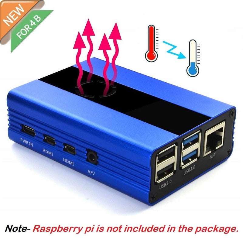 REES52 حافظة معدنية لراسبيري باي 4، حافظة من سبائك الألمنيوم لراسبيري باي 4 موديل B مع مروحة تبريد زرقاء - Image 2