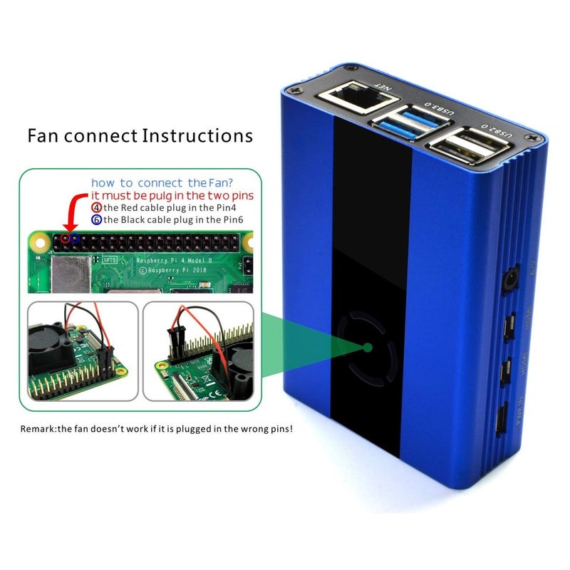 REES52 حافظة معدنية لراسبيري باي 4، حافظة من سبائك الألمنيوم لراسبيري باي 4 موديل B مع مروحة تبريد زرقاء - Image 5