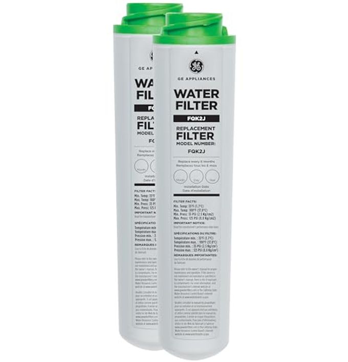 GE Under Sink Water Filter Replacement, Dual Flow, Reduces Sediment, Rust & Other Impurities from Water, Fits GXK255TBN Under Sink Filtration System, Replace Every 6 Months, FQK2J, 2 Filters