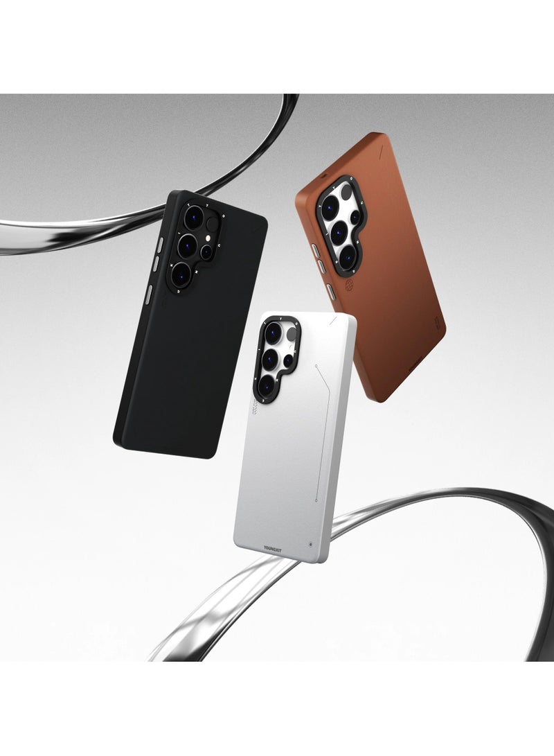 يونج كيت غطاء جلدي بسيط غير لامع لهاتف سامسونج جالاكسي إس ٢٥ ألترا - أبيض | غطاء واقٍ أنيق وبسيط مضاد للتلطيخ - Image 4