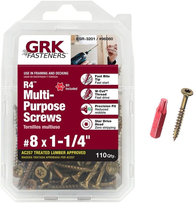 GRK Fasteners 96080 R4#8 x 1-1/4" Screws 110CT - Image 1