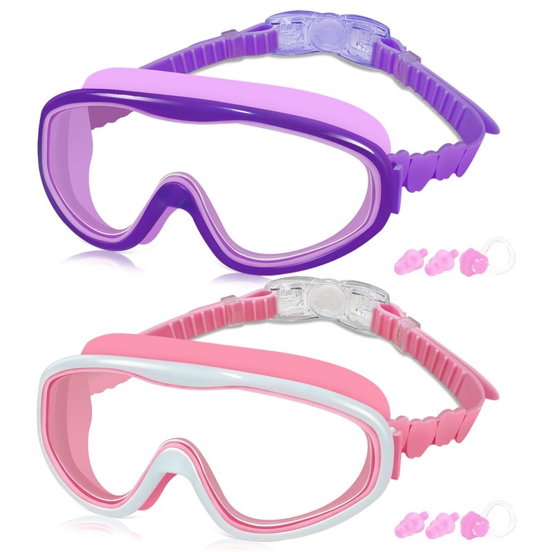 COOLOO Kids Swim Goggles for Age 3-15, 2 Pack Kids Goggles for Swimming with Nose Cover, No Leaking, Anti-Fog, Waterproof - Image 1