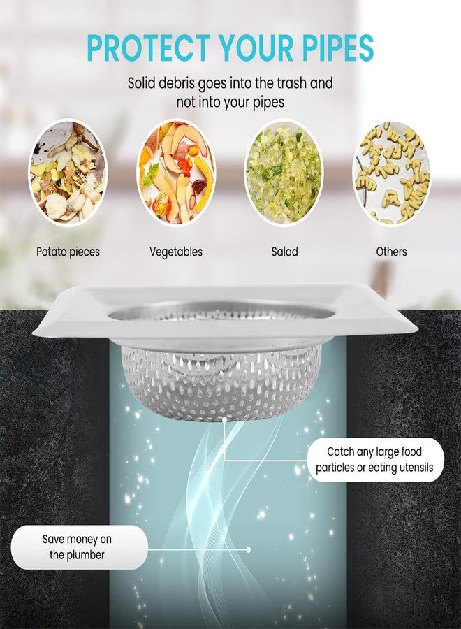 KitchenFest مصفاة مربعة متينة شديدة التحمل من الفولاذ المقاوم للصدأ من KitchenFest®، سلة تصريف حوض المطبخ، فلتر، سدادة، شبكة تصريف، 11.5 سم، قطعة واحدة - Image 3