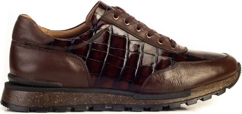 Cabani Special Design Ernesto Croco Printed Real Leather Men's Sneaker Shoes 460M1510 Brown  - Image 2