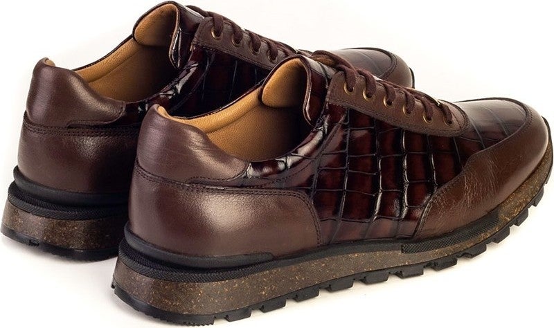 Cabani Special Design Ernesto Croco Printed Real Leather Men's Sneaker Shoes 460M1510 Brown  - Image 4