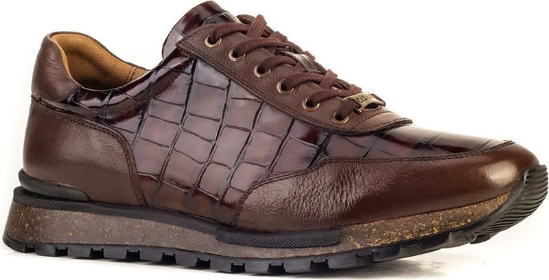Cabani Special Design Ernesto Croco Printed Real Leather Men's Sneaker Shoes 460M1510 Brown  - Image 1