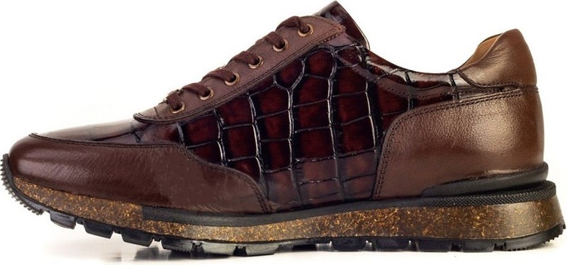 Cabani Special Design Ernesto Croco Printed Real Leather Men's Sneaker Shoes 460M1510 Brown  - Image 3