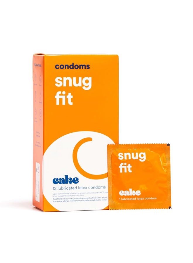 CAKE Hello Cake Snug Condoms, Premium Silicone Lubricated Latex Condoms for Men, Smaller and Tighter Natural Fit, BPA Free, Fragrance-Free, Glycerin Free – 12 Count - Image 1