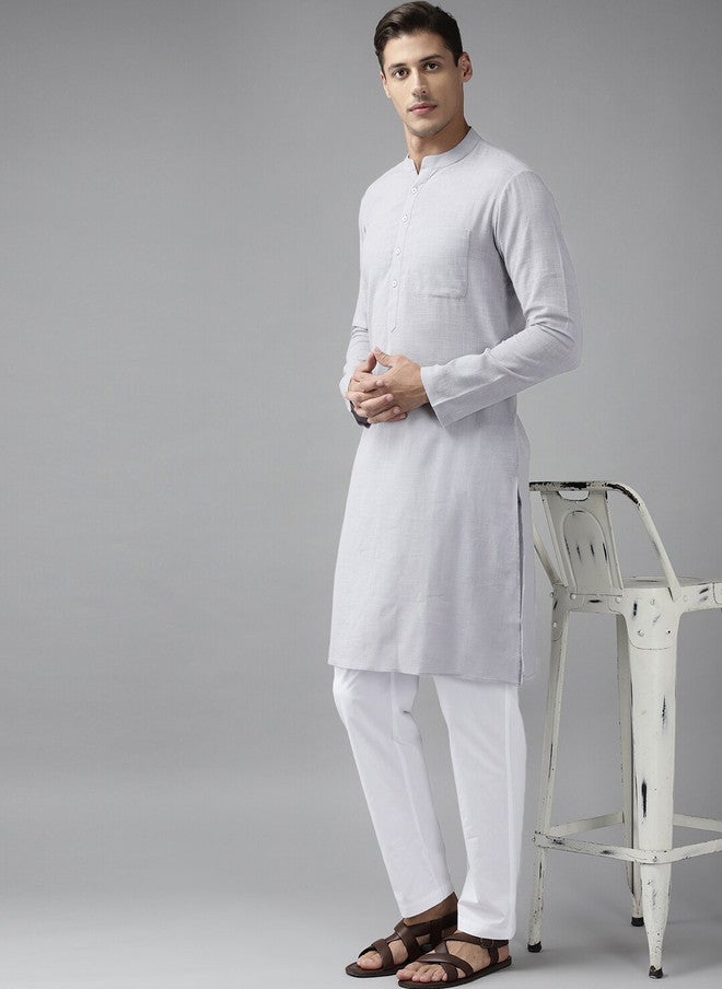 see designs Cotton Grey Straight Kurta For Men - Image 5