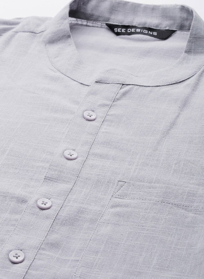 see designs Cotton Grey Straight Kurta For Men - Image 2