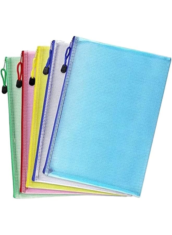 erorex Plastic Wallets A4 5Pcs Document Bags With Zipper Mesh File Envelope Folders For Office School Travel Storage Bags - Image 1