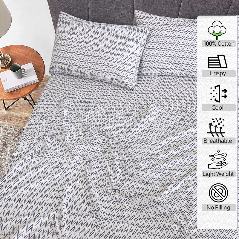 RUVANTI 100% Cotton Sheets â€“ Queen Size Percale Bedding, Cooling & Breathable Floral Design, Durable with a Crisp, Soft & Comfortable Feel, 16" Deep Pocket, 4-Piece Set, Chevron - Image 2