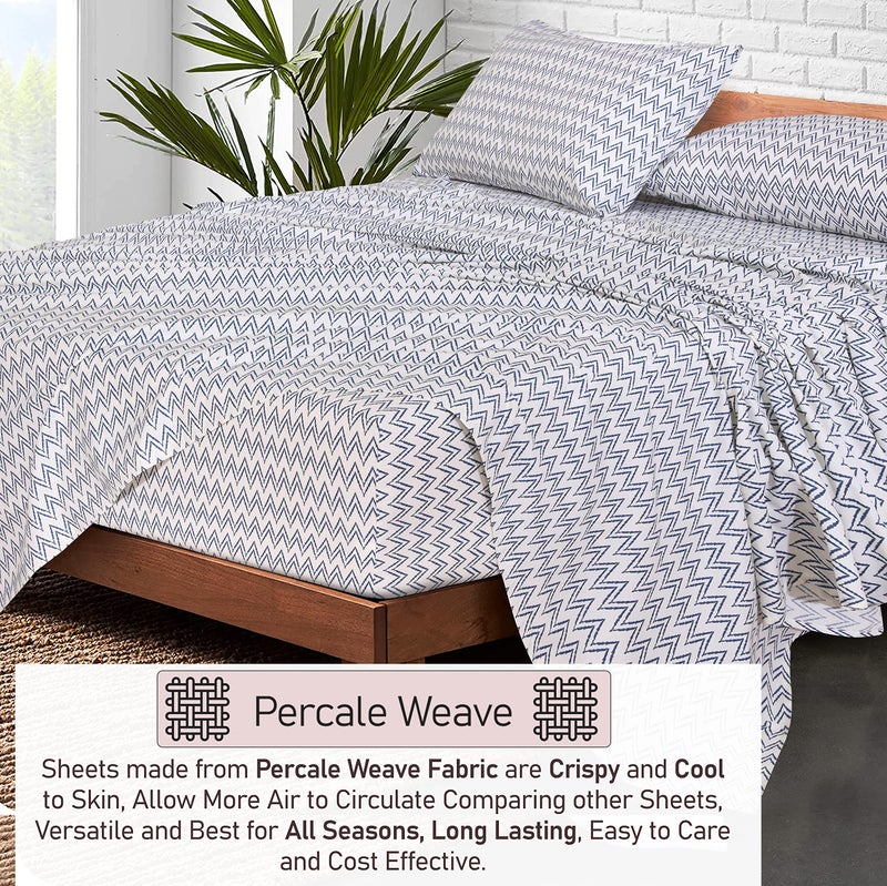 RUVANTI 100% Cotton Sheets â€“ Queen Size Percale Bedding, Cooling & Breathable Floral Design, Durable with a Crisp, Soft & Comfortable Feel, 16" Deep Pocket, 4-Piece Set, Chevron - Image 3