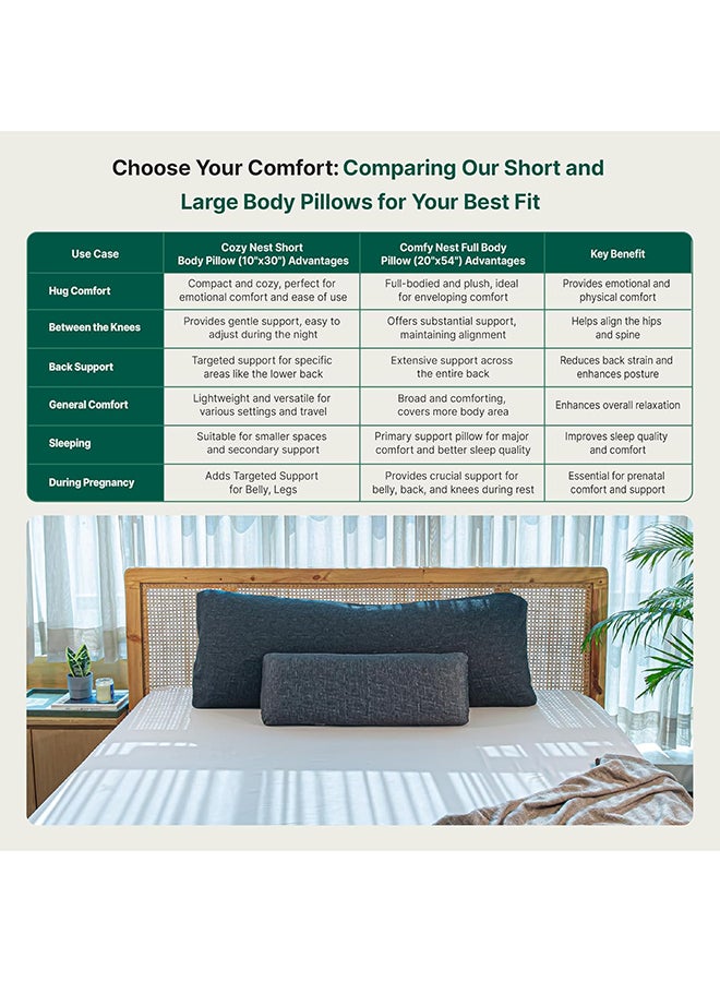 The White Willow Short Body Pillow Cooling Gel Memory Foam Sleeping Soft Bed, Hug Pillow Insert for Sleeping & Side Sleeper (10W x 30L Inch) with Grey Zipper Cover German Technology by BASF  - Image 3
