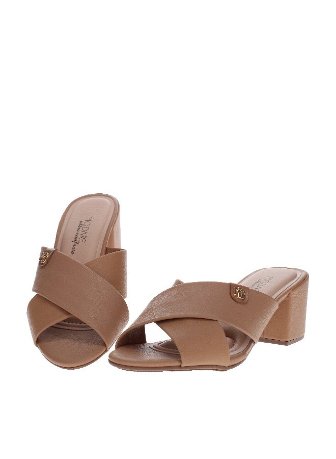 Modare Ladies Mid Heel Sandals Beige | Made In Brazil - Image 2