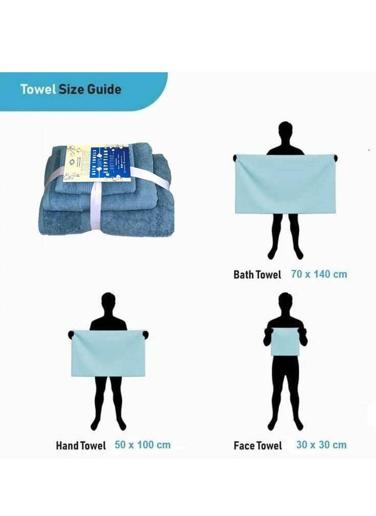 Jacquarddina Set of Bath Towels Jeans Blue (3 Luxuary Towels: 30X30cm & 50X100cm & 70X140cm) 100% Egyptian Cotton - pzsku/Z64A9BB330E0C581FE09BZ/45/_/1719151630/9ed53957-bb63-4b55-9bbc-4403ad9cde91