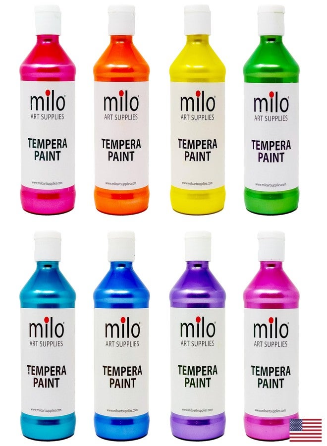 milo Washable Paint for Kids | Sparkle Pearlescent Tempera | Set of 8 Colors 8 oz Bottles | Made in the USA | Washable and Non-Toxic Glitter Art & Craft Poster Paints for Children, Toddlers, Classroom, School, Project - Image 1