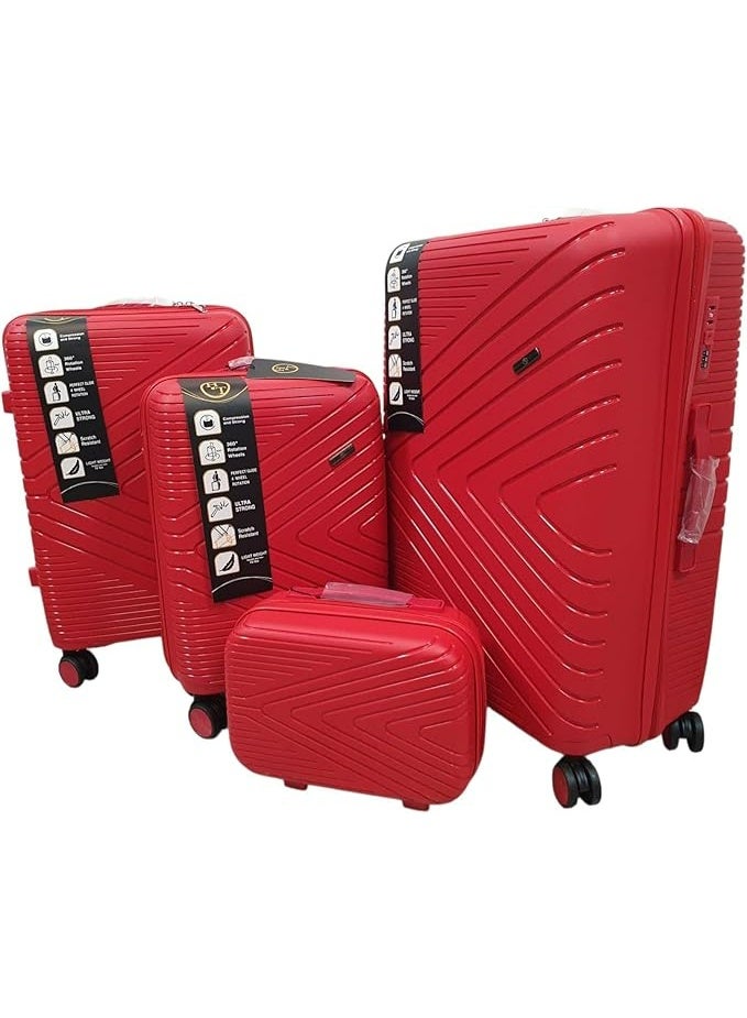 اتش تي مجموعة حقائب سفر H.T من 4 قطع - حقائب متينة بهيكل صلب مع عجلات دوارة وسحابات مقاومة للانحشار (13/20/24/28 بوصة، 11/44/74/110 لتر، مجموعة خفيفة الوزن، لون أحمر)