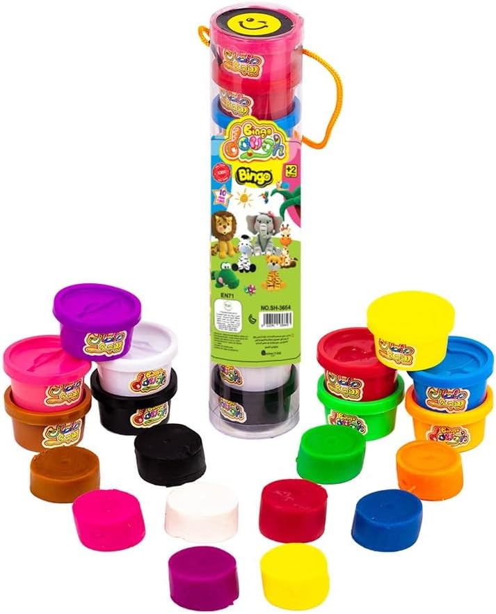 بينجو مجموعة عجينة اللعب Bingo Dough بـ 10 ألوان، عبوة محمولة – عجينة نمذجة ناعمة للأطفال للفنون والحرف اليدوية - Image 1