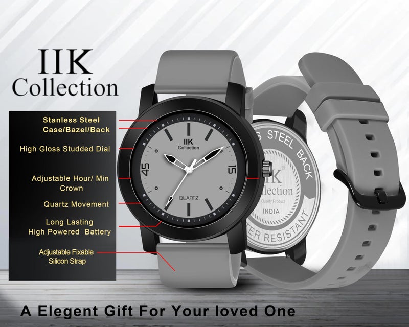 IIK COLLECTION Watches For Men Round Numerical Dial Men Watch With Silicon Strap Stainless Steel Bracelet Black Chain With Adjustable Flexible Silicon Strap Watches For Boys. - Analogue - Image 5