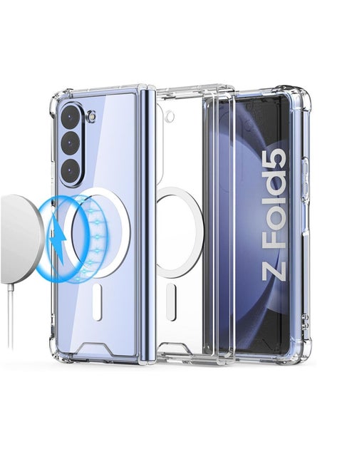 For Samsung Galaxy Z Fold 5 Magnetic Clear Case, Compatible with Wireless Charger Support and Mag safe Case, Simplistic Transparent Shockproof and Drop-Proof Case (Galaxy Z Fold 5)