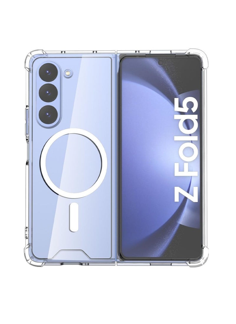 For Samsung Galaxy Z Fold 5 Magnetic Clear Case, Compatible with Wireless Charger Support and Mag safe Case, Simplistic Transparent Shockproof and Drop-Proof Case (Galaxy Z Fold 5)
