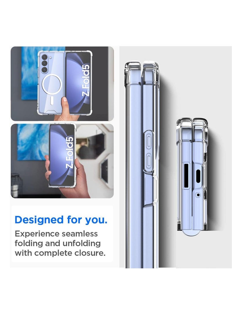 For Samsung Galaxy Z Fold 5 Magnetic Clear Case, Compatible with Wireless Charger Support and Mag safe Case, Simplistic Transparent Shockproof and Drop-Proof Case (Galaxy Z Fold 5)