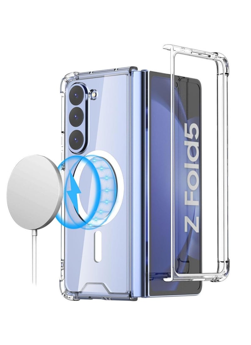 For Samsung Galaxy Z Fold 5 Magnetic Clear Case, Compatible with Wireless Charger Support and Mag safe Case, Simplistic Transparent Shockproof and Drop-Proof Case (Galaxy Z Fold 5)