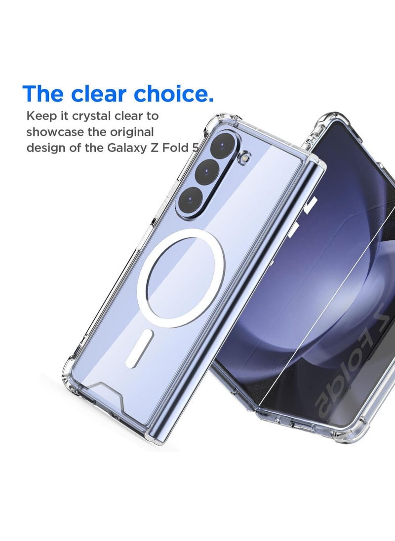 For Samsung Galaxy Z Fold 5 Magnetic Clear Case, Compatible with Wireless Charger Support and Mag safe Case, Simplistic Transparent Shockproof and Drop-Proof Case (Galaxy Z Fold 5)