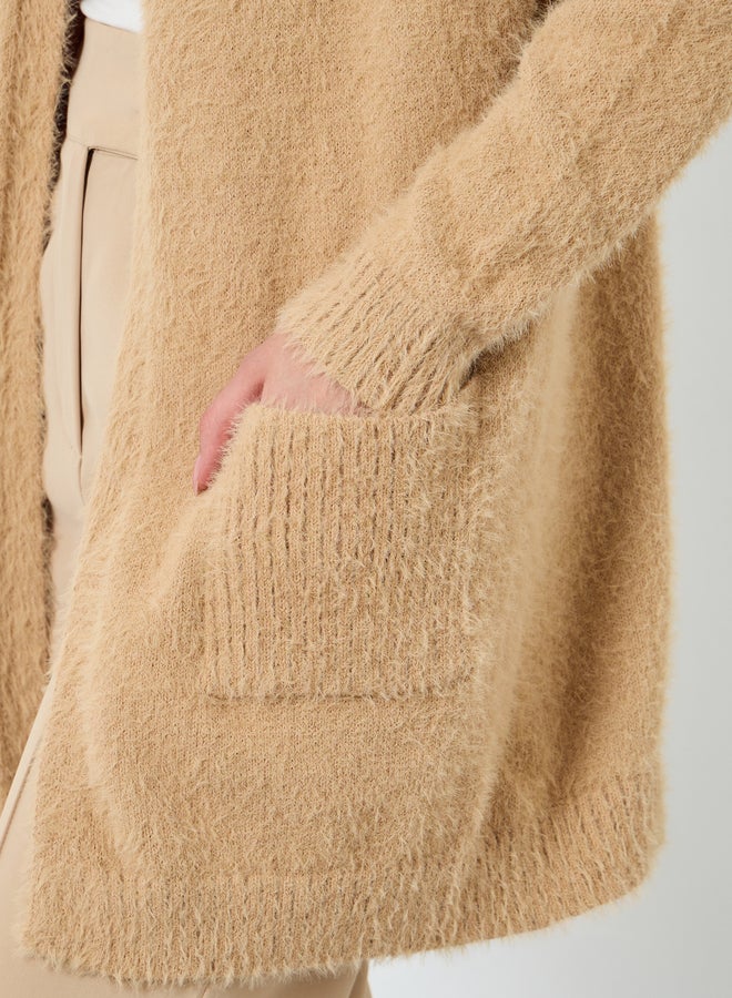Take Two Khaki Furry Knit Longline Cardigan - Image 4