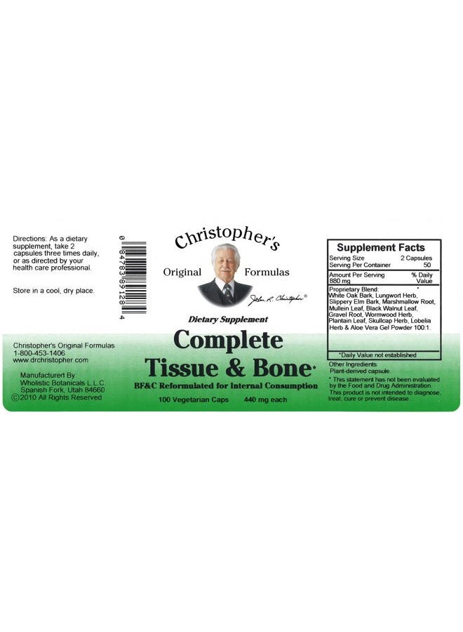 Christopher's Original Formulas Dr. Christopher's Complete Tissue and Bone - 440 mg - 100 Vegetarian Capsules - Image 5